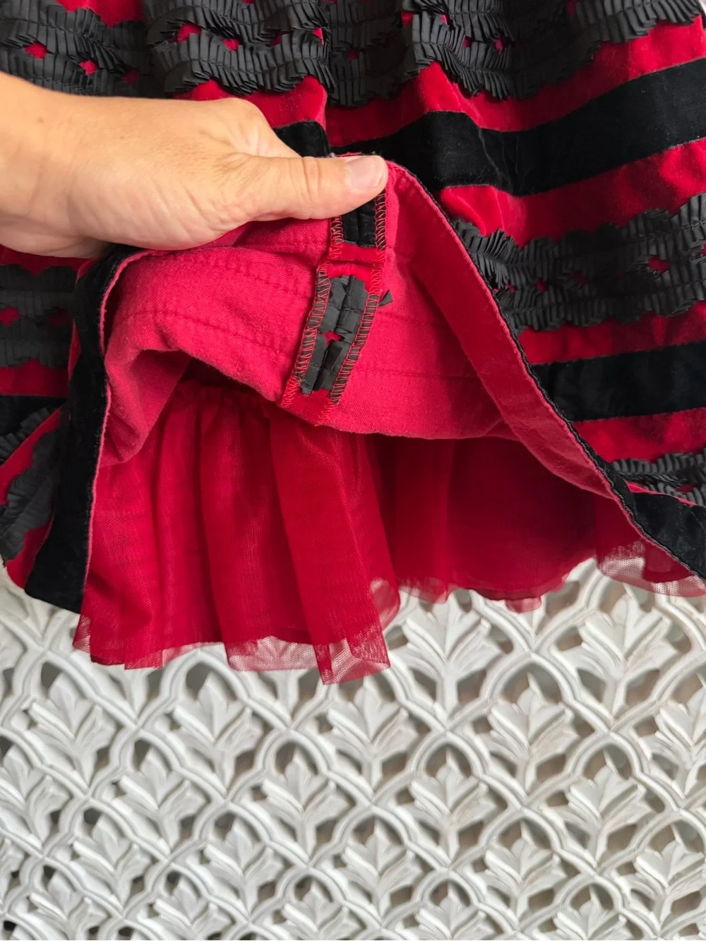 Red Velvet Holiday Dress Size 4T with Black Ruffle